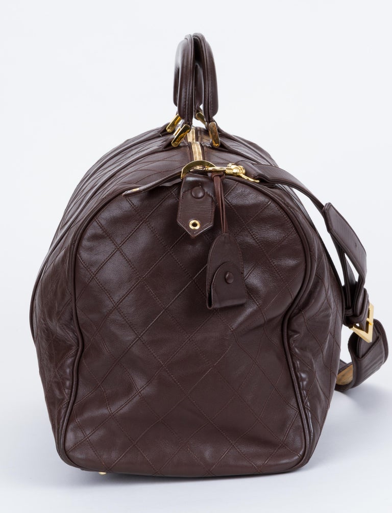 Chanel Vintage Brown Diamond Quilted Duffle Bag, 1980s For Sale at 1stDibs chanel quilted