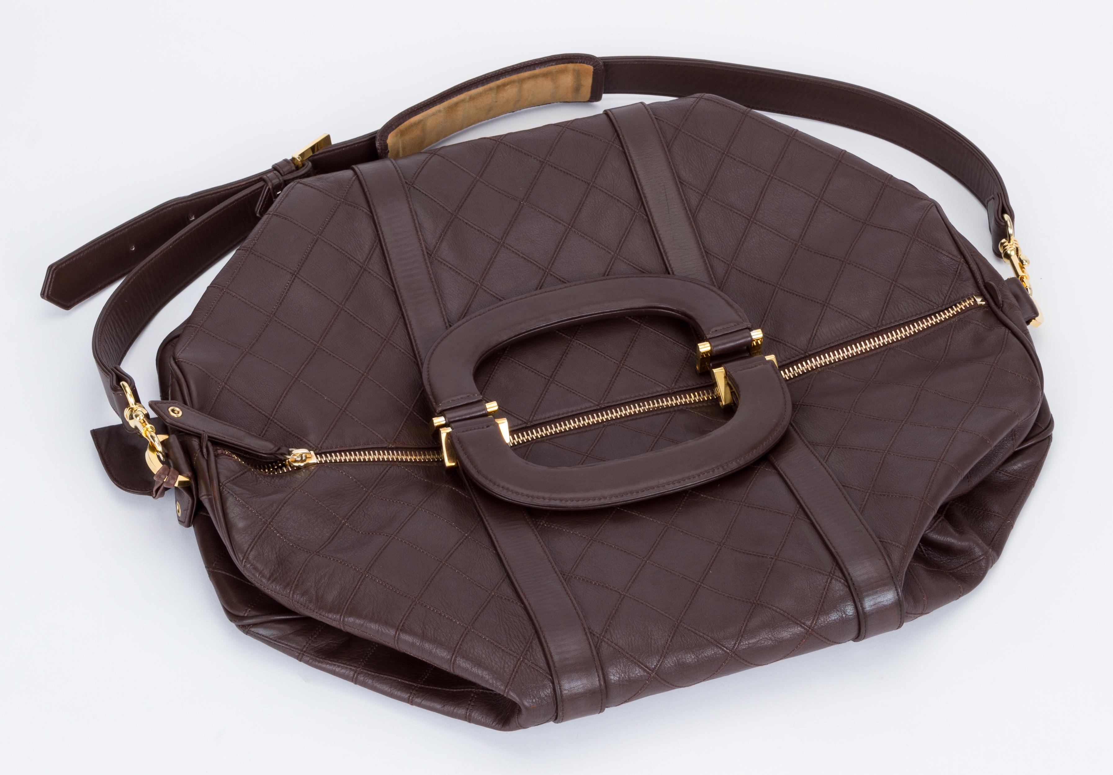 Black Chanel Vintage Brown Diamond Quilted Duffle Bag, 1980s 