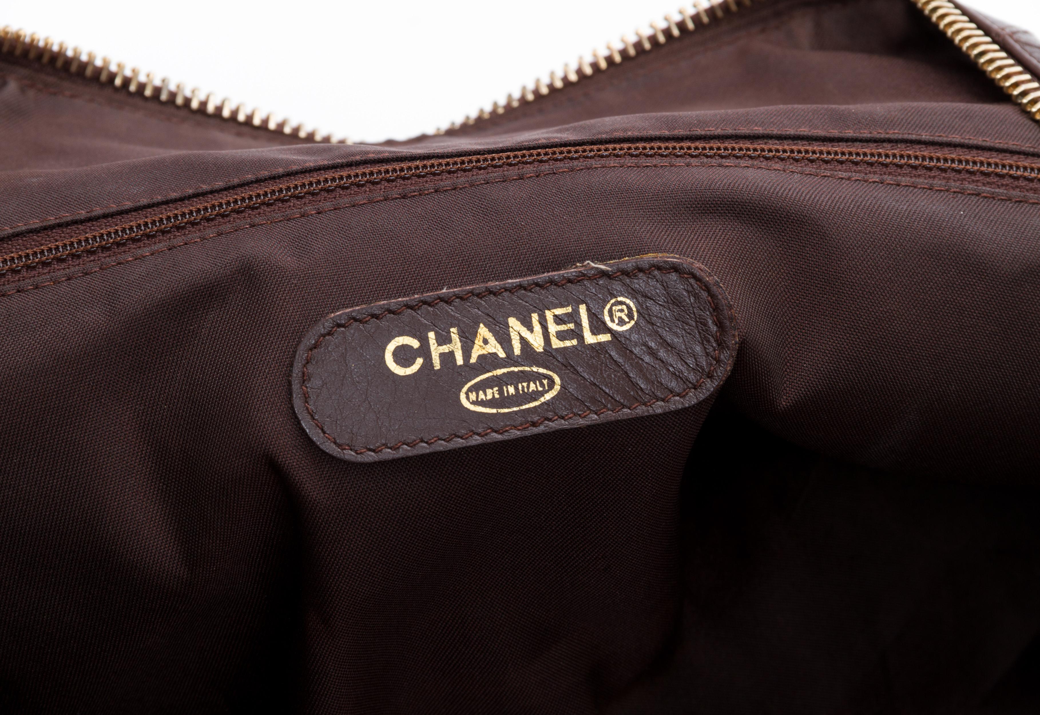 Chanel Vintage Brown Diamond Quilted Duffle Bag, 1980s  In Excellent Condition In West Hollywood, CA