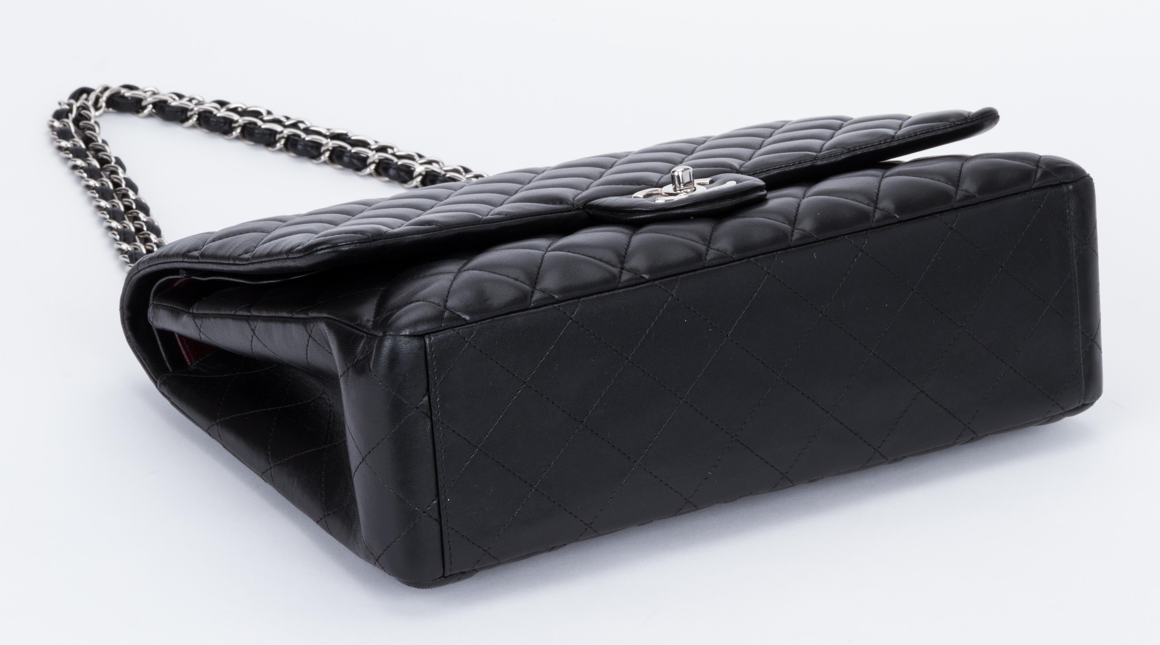 Women's Chanel Black Lambskin Maxi Double Flap Bag