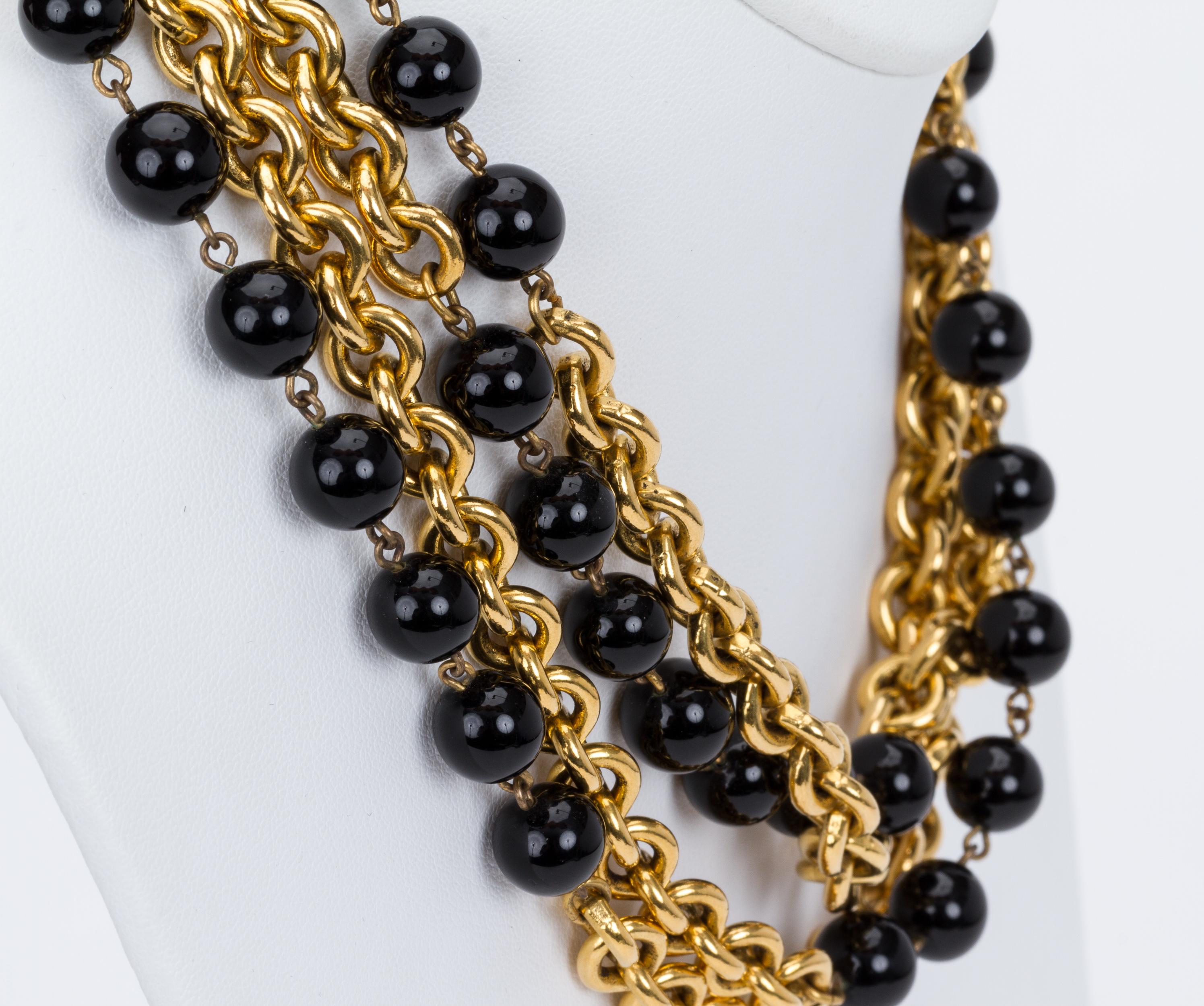 Chanel Black and Gold Double Long Necklace In Excellent Condition In West Hollywood, CA