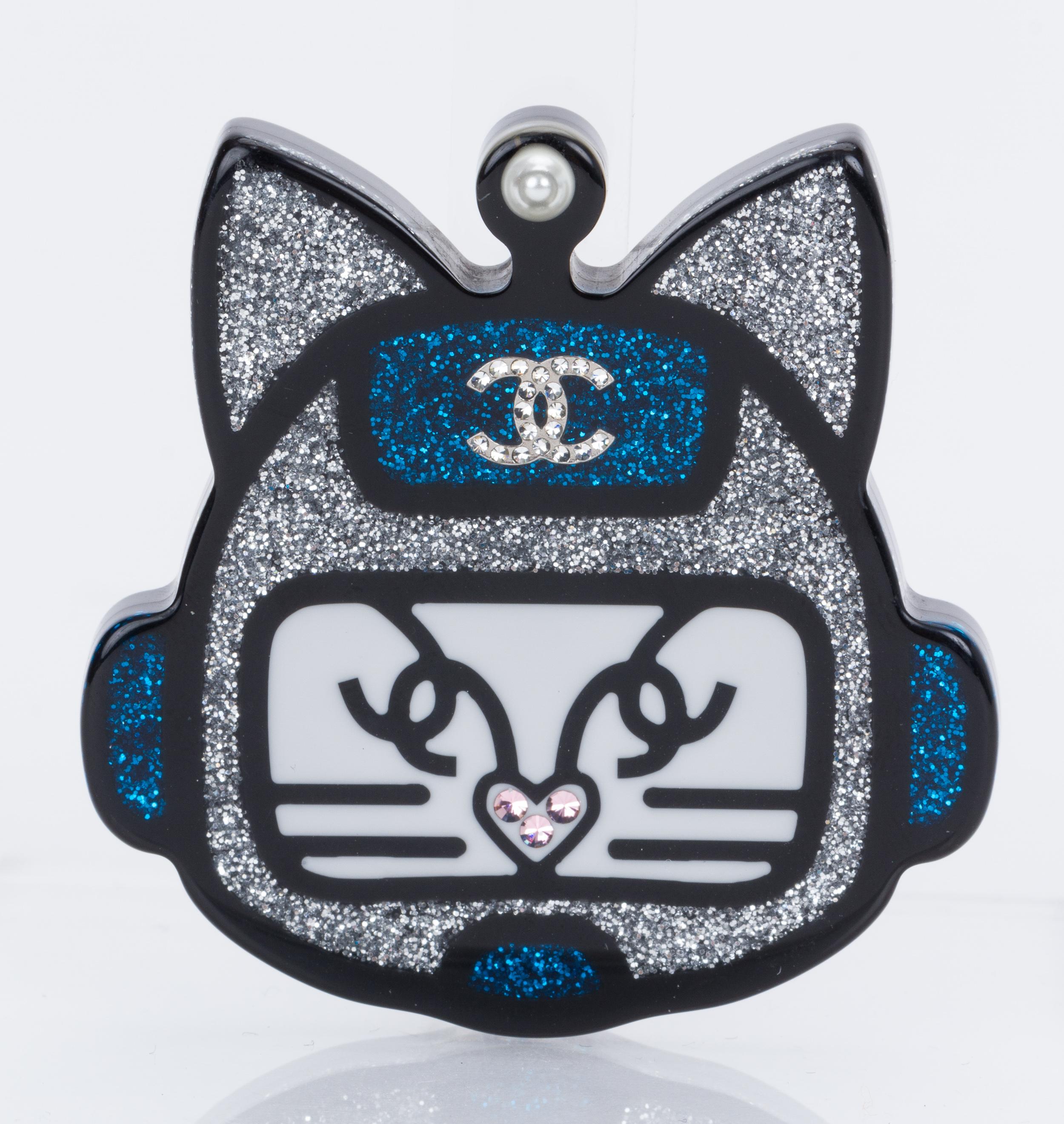 Chanel Silver Lucite Cat Pin In New Condition In West Hollywood, CA