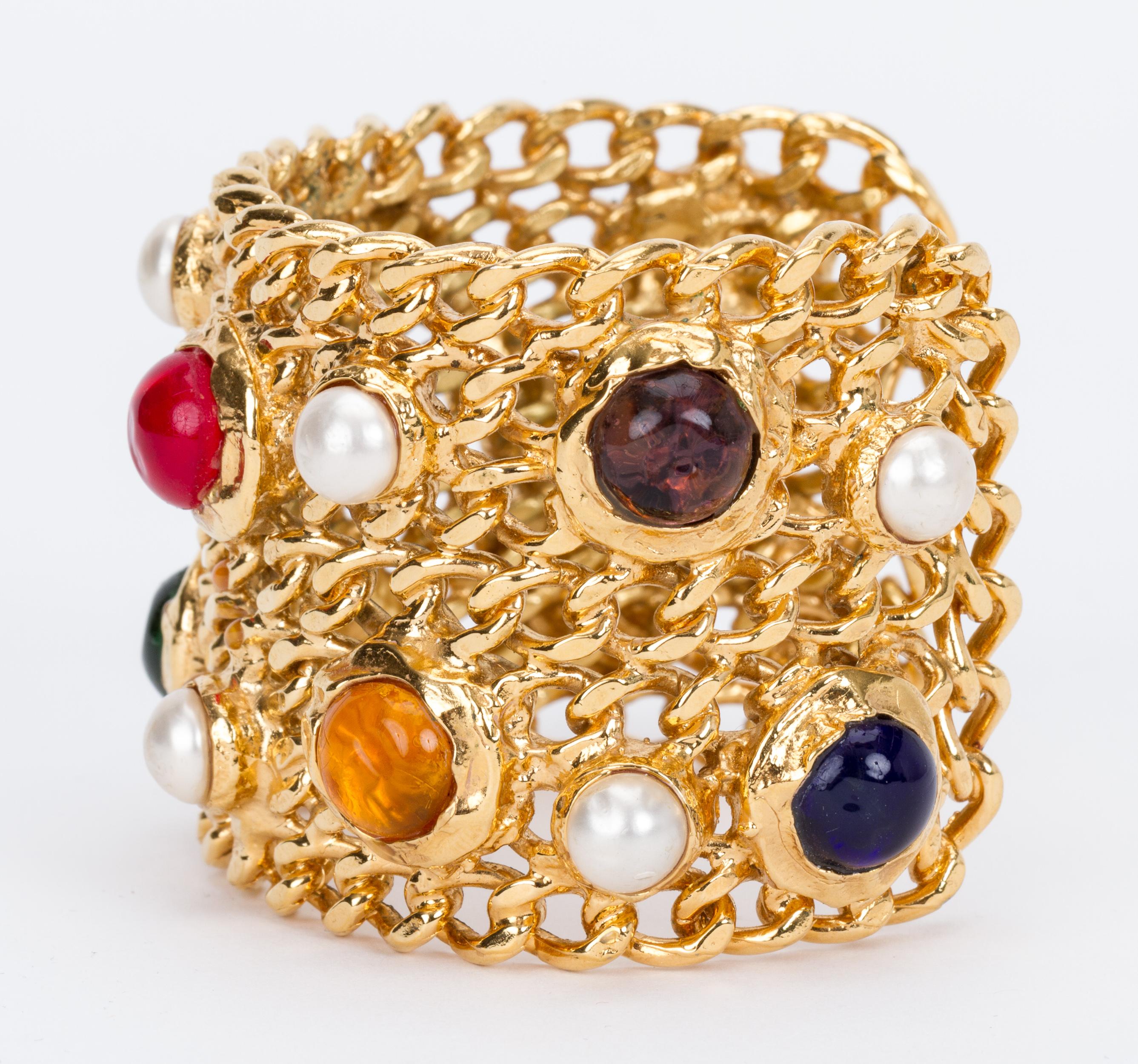 1970's Vintage Chanel Collectible Gripoix Cuff Bracelet In Excellent Condition In West Hollywood, CA