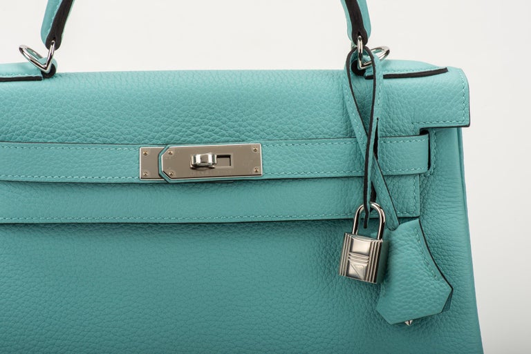 New Hermes Kelly 28 Blue Atolle Togo Bag For Sale at 1stdibs