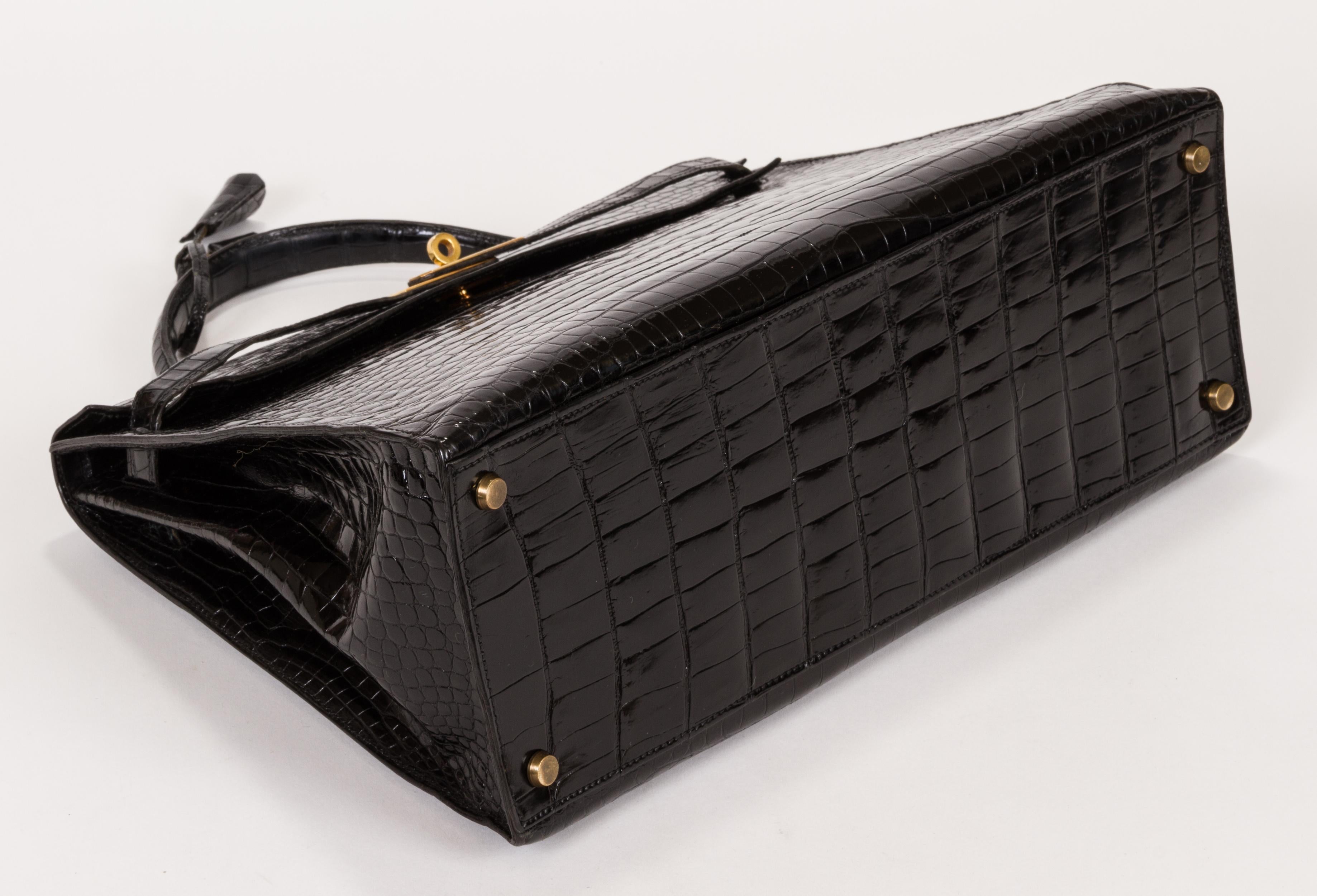 1960's Vintage Hermes Black Crocodile Kelly 35 Bag In Good Condition In West Hollywood, CA