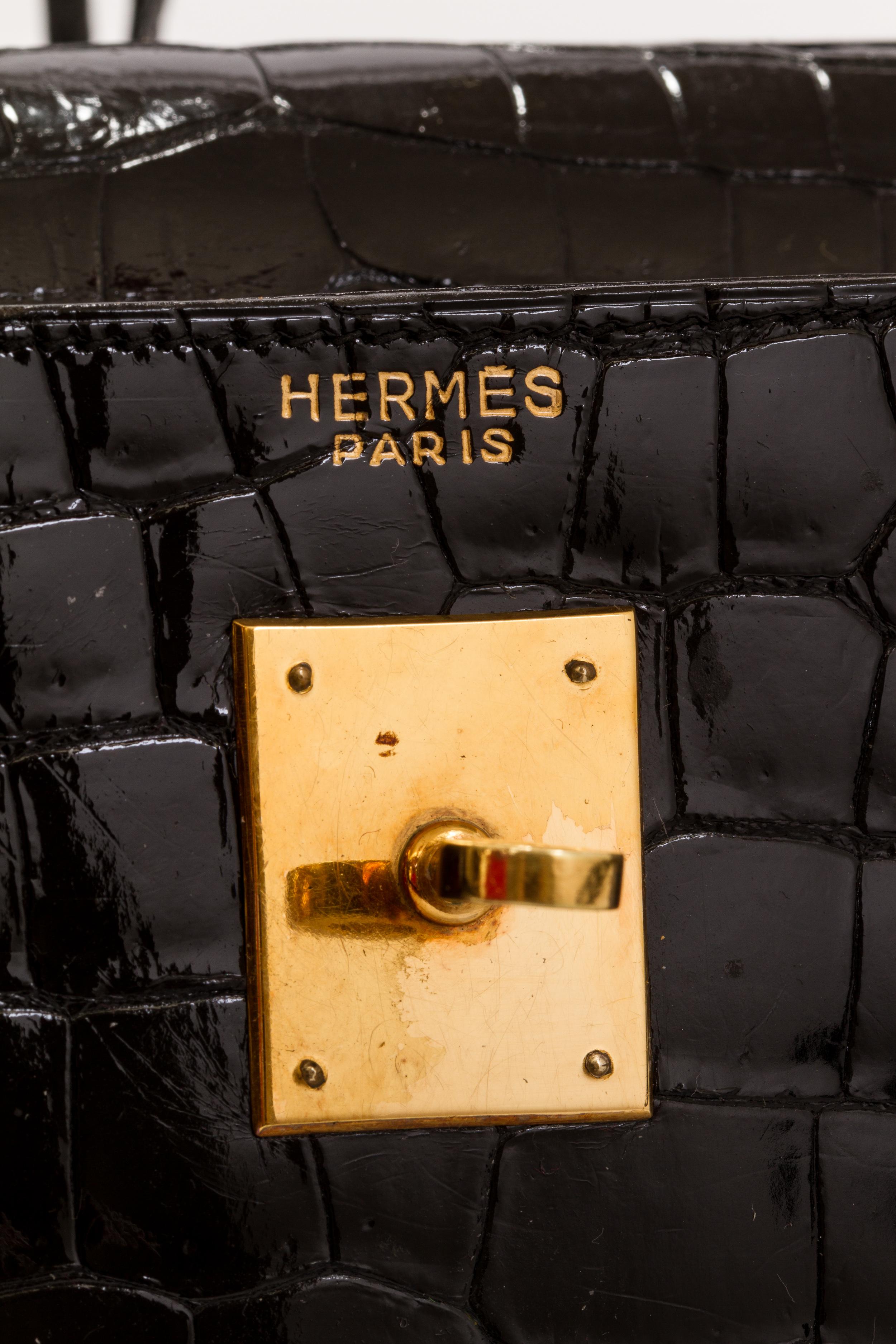 1960's Vintage Hermes Black Crocodile Kelly 35 Bag 1