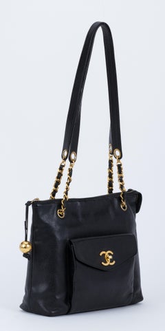Vintage 90's Chanel Caviar Black Gold Tote Bag