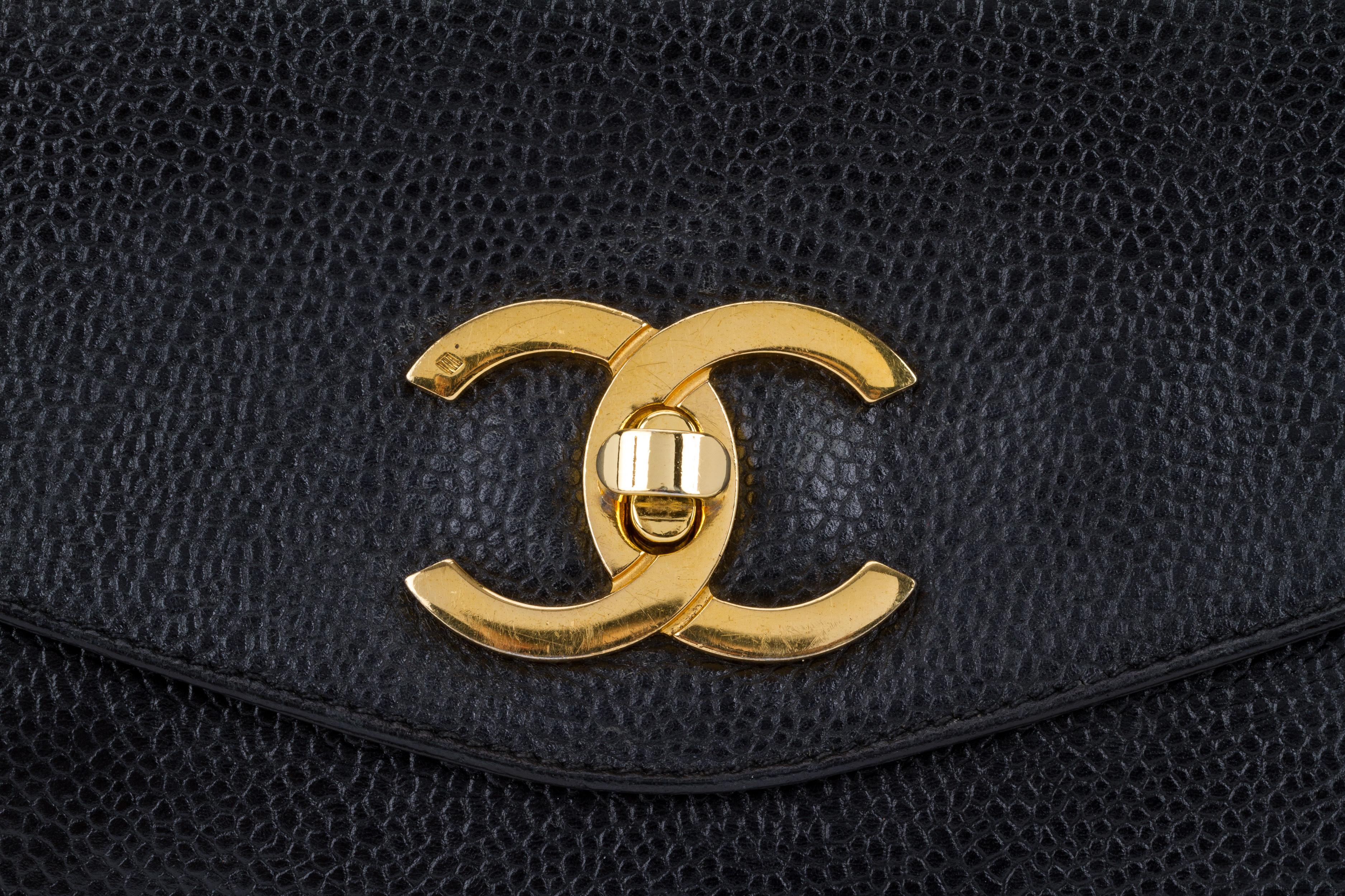 Women's Vintage 90's Chanel Caviar Black Gold Tote Bag