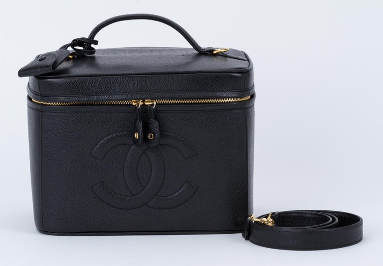 1980's Vintage Chanel Black Caviar Beauty Case Bag at 1stDibs