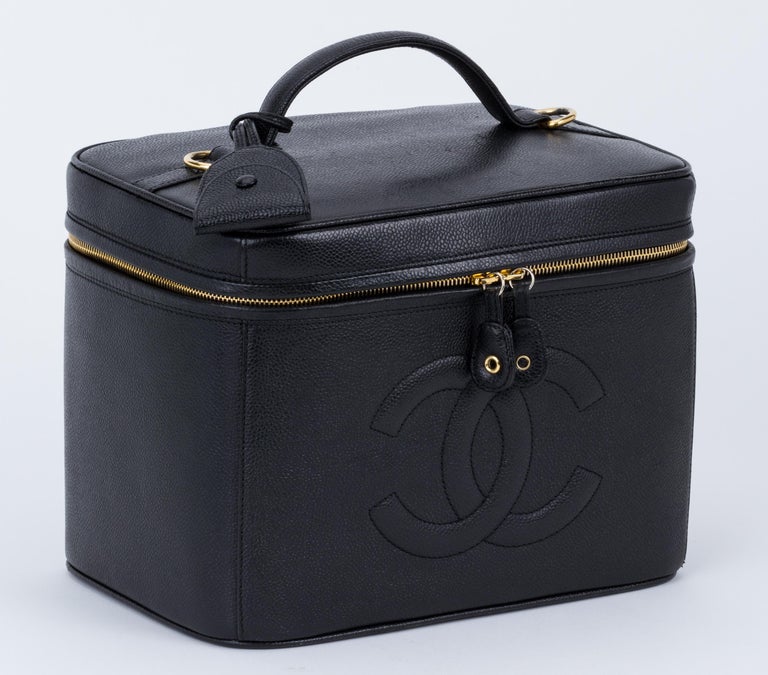 1980's Vintage Chanel Black Caviar Beauty Case Bag at 1stDibs