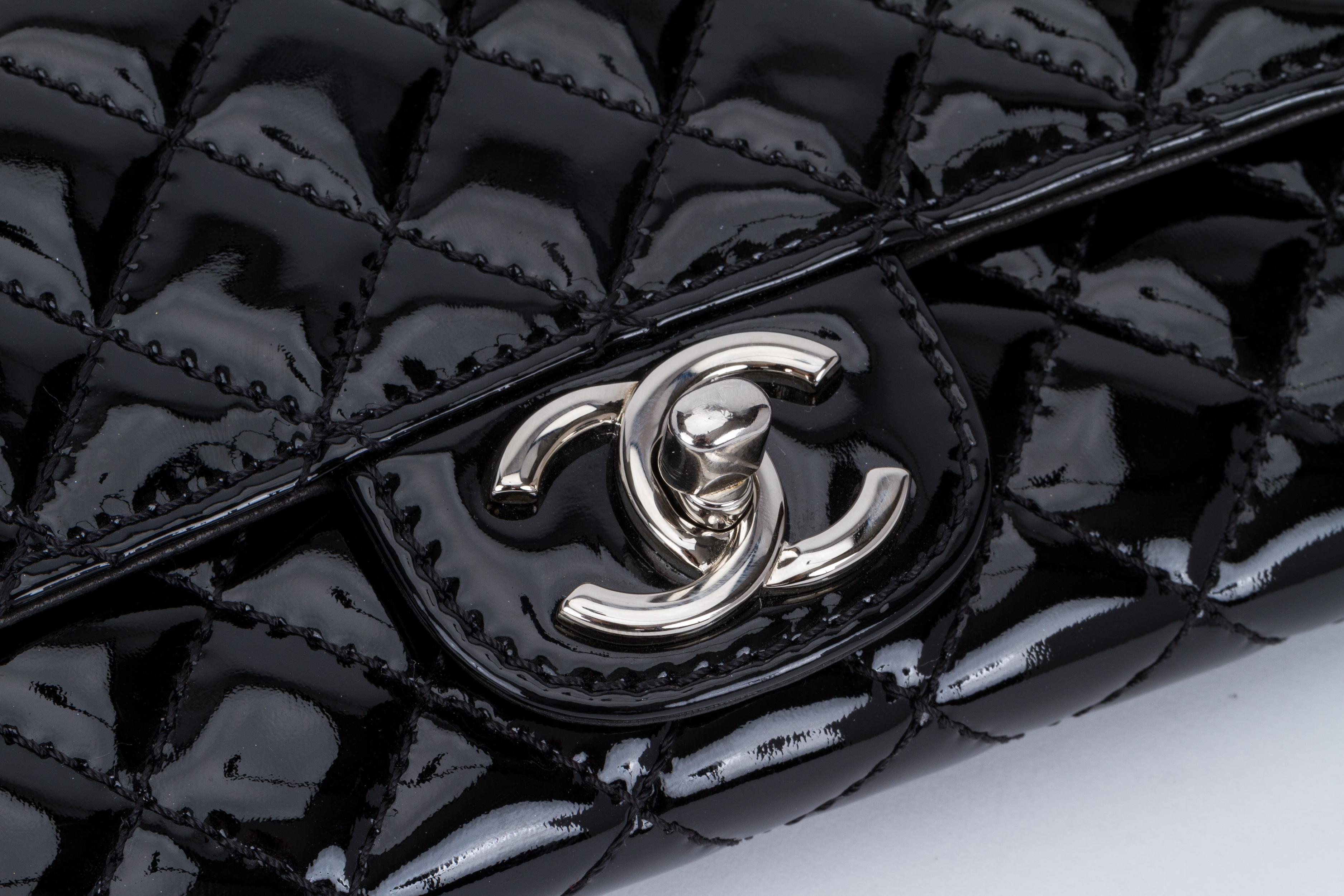Chanel Black Patent 2 Way Pouchette Bag 2