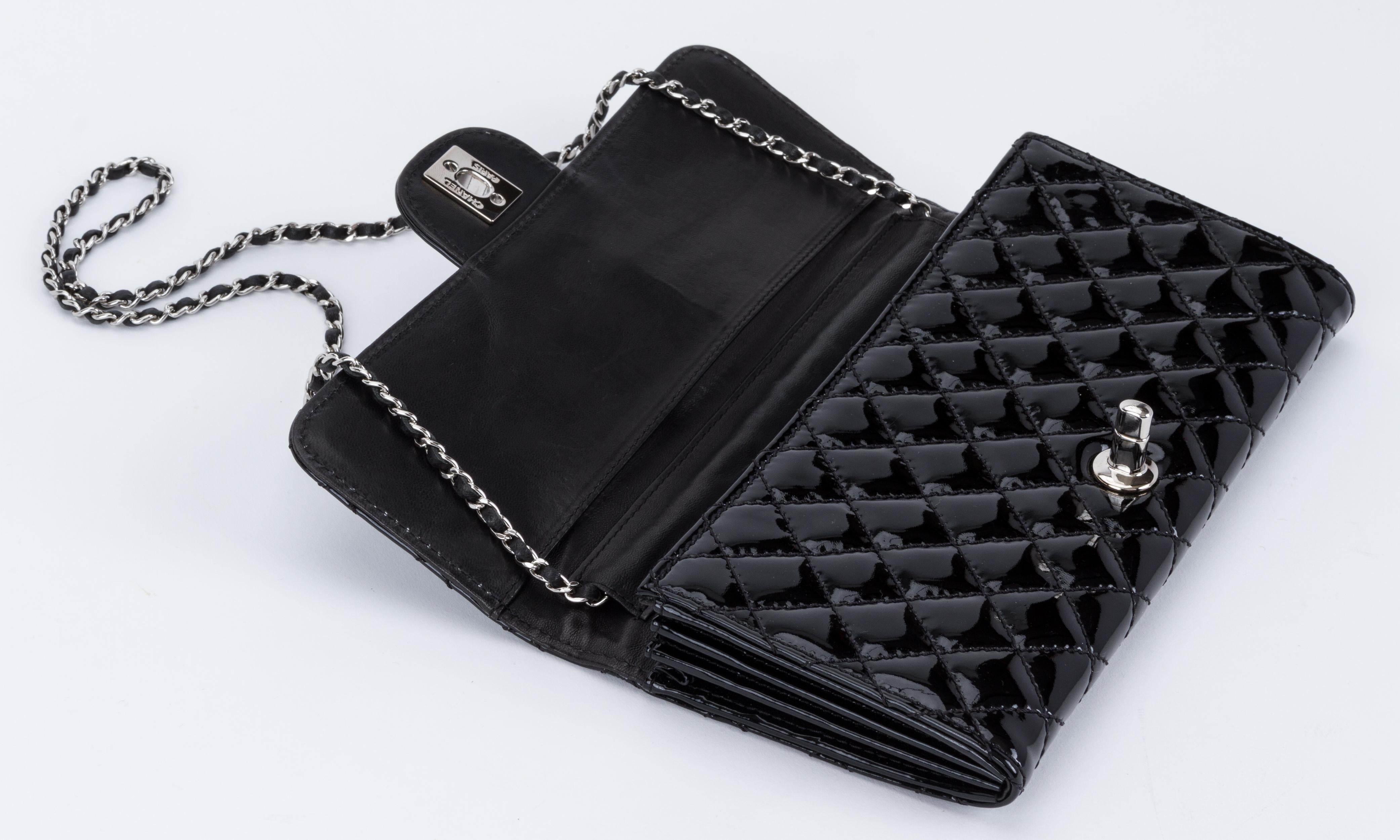 Chanel Black Patent 2 Way Pouchette Bag 5