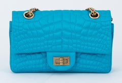 Chanel Silk Croc Embossed Turquoise Flap Bag