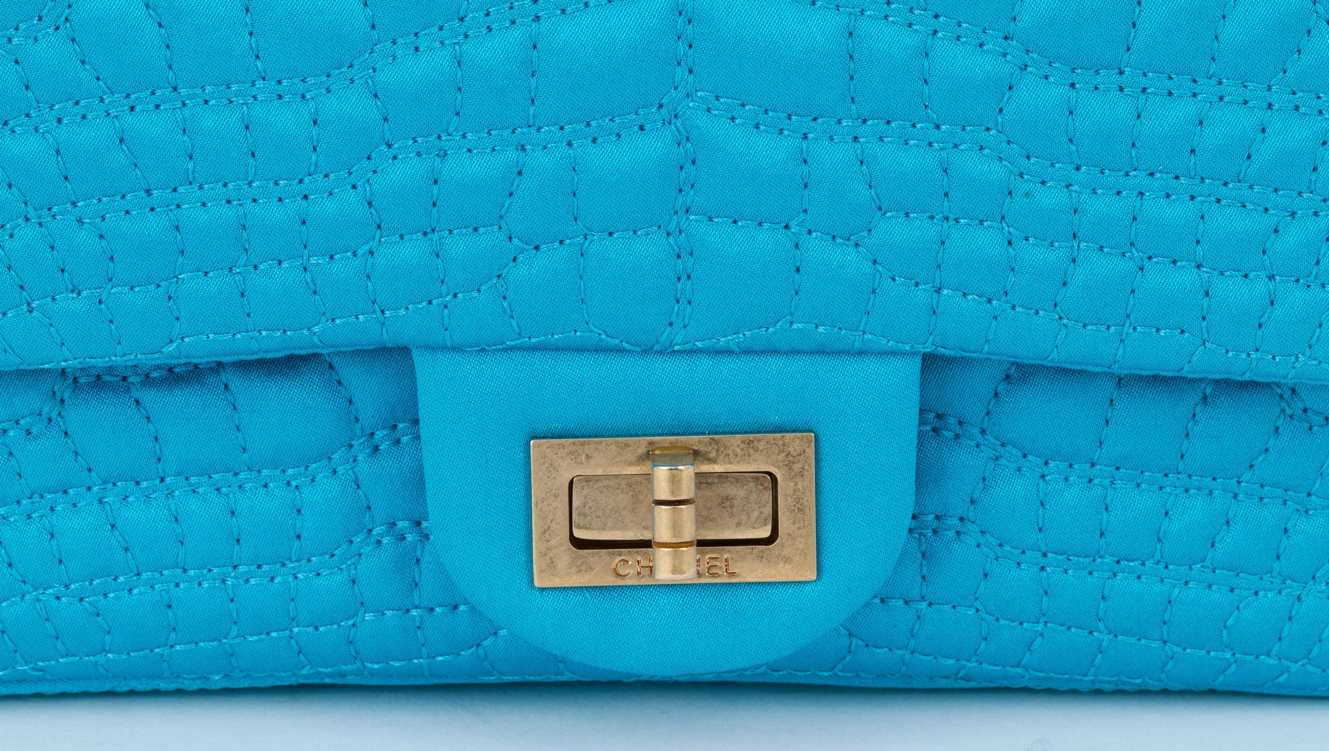 Chanel Silk Croc Embossed Turquoise Flap Bag 2