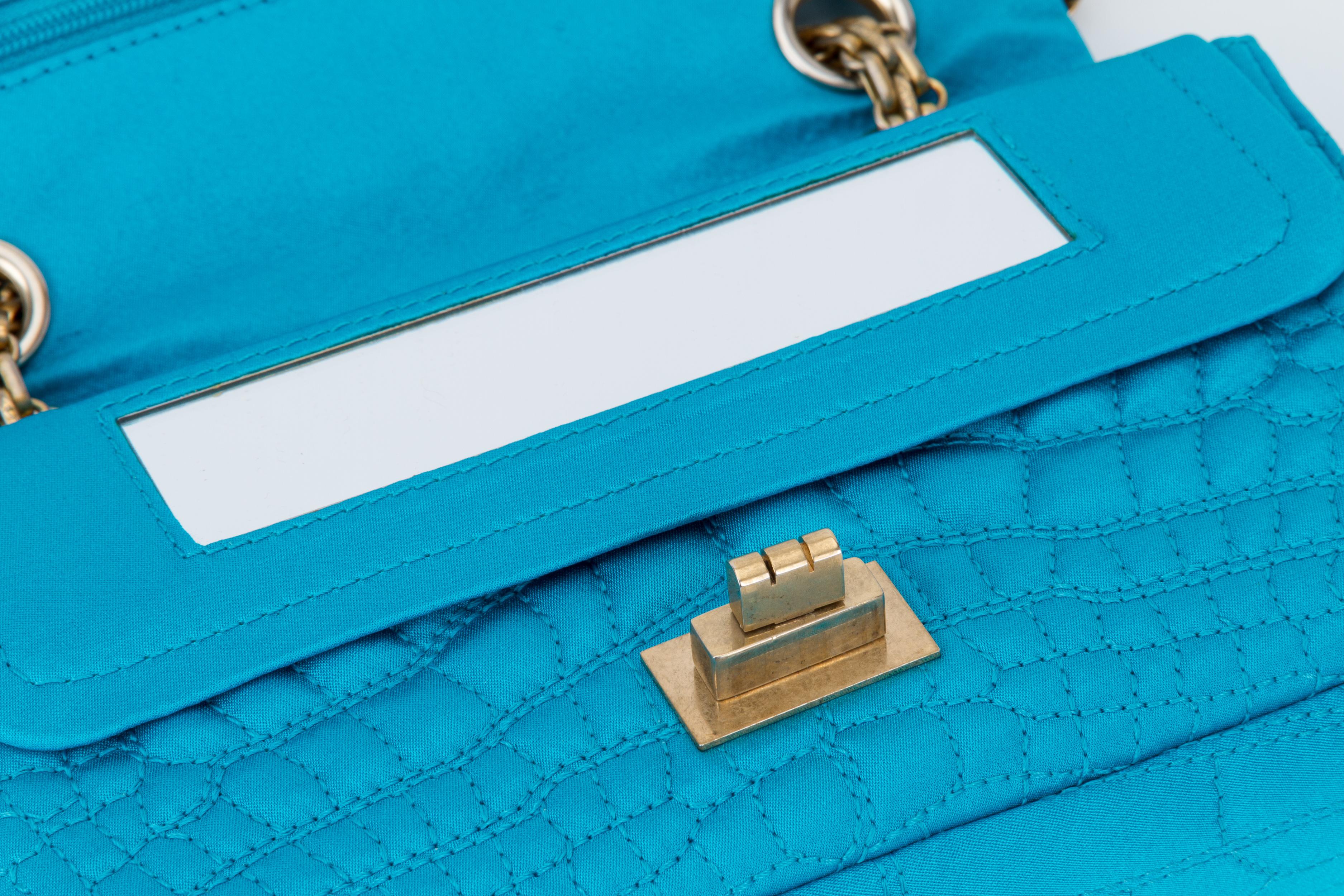 Chanel Silk Croc Embossed Turquoise Flap Bag 6