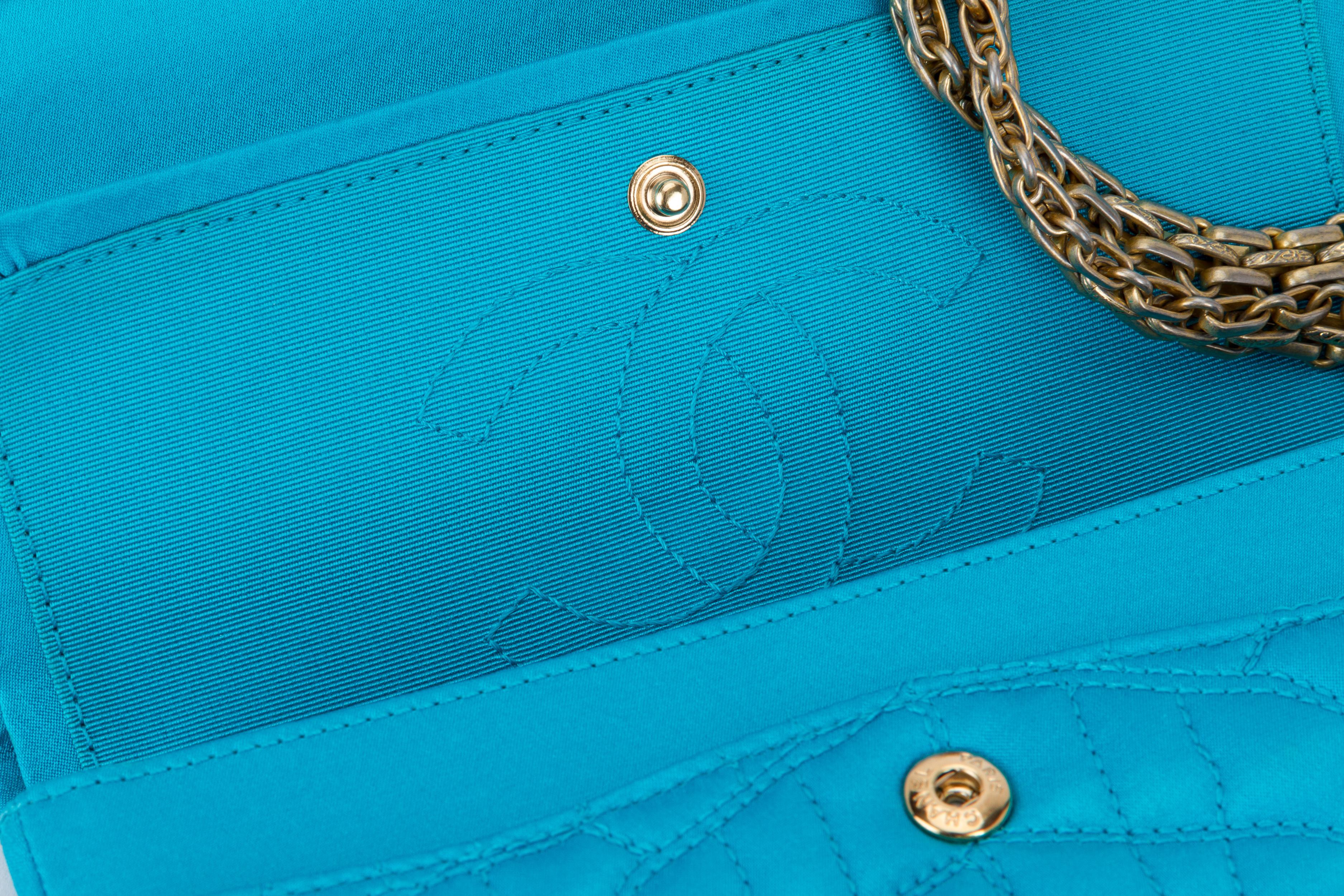 Chanel Silk Croc Embossed Turquoise Flap Bag 7