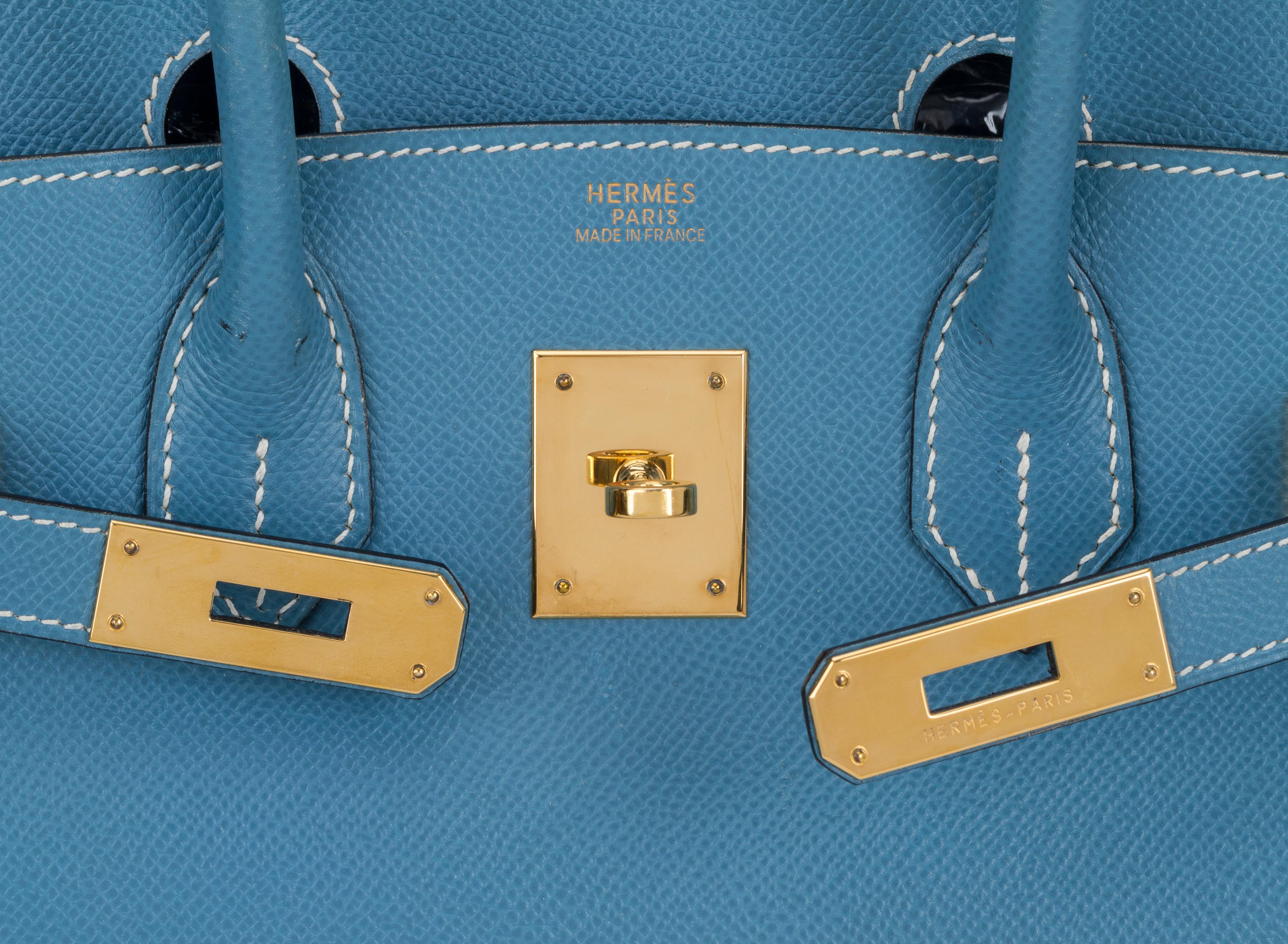 Hermes Blue Jean Birkin 30 Courchevel Bag 3