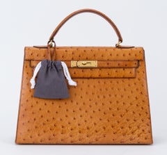 1980's Vintage Hermes Birkin 32 cm Sellier Gold Ostrich Bag