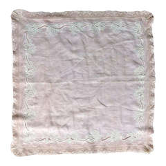 Fine 19th c. French linen and Valenciennes lace hand embroidered handkerchief