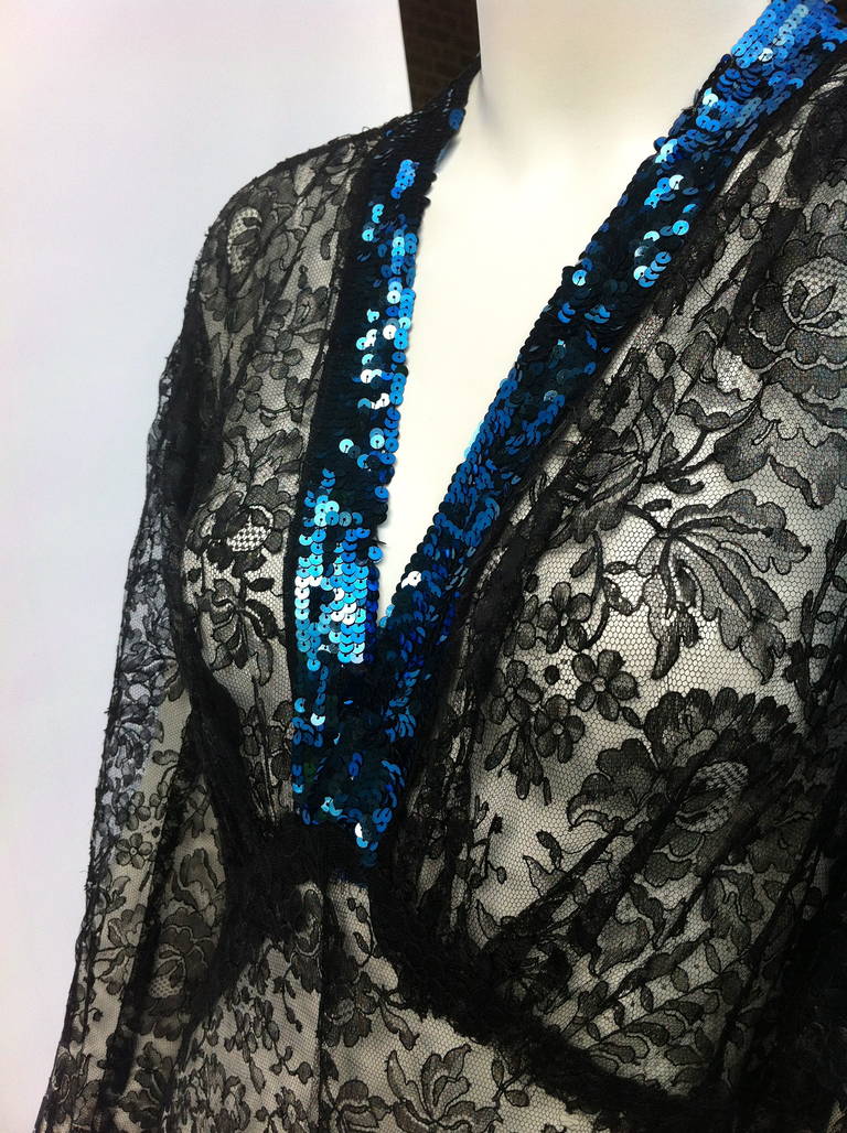 1938 French long sequined black lace dress