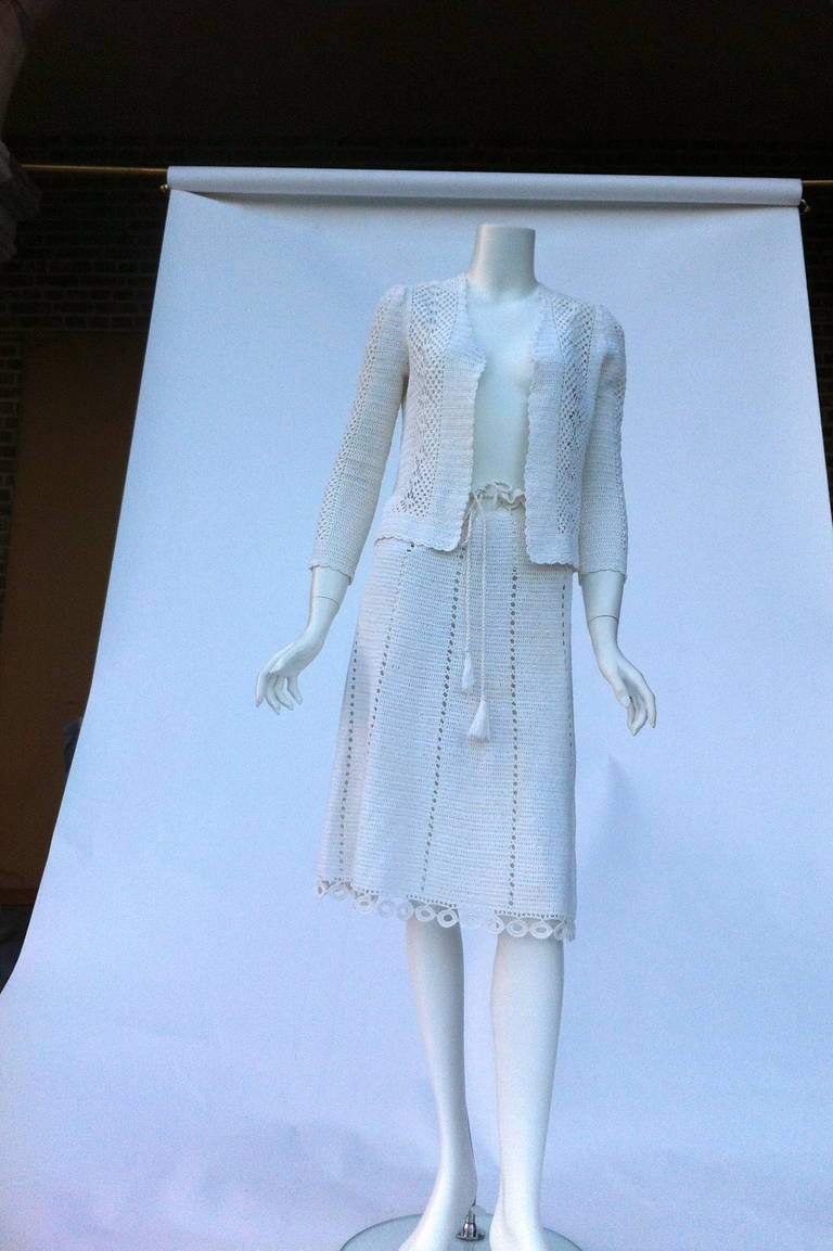 French white guipure lace skirt suit