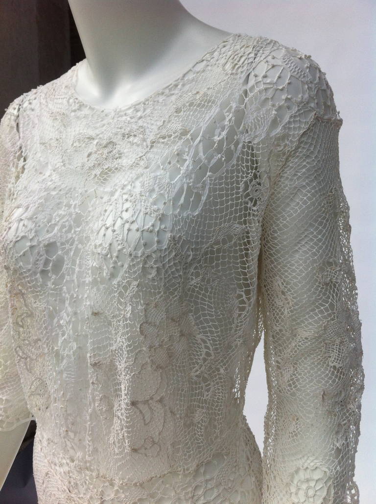 Women's 1900s Stunning French hand made irish crochet long dress For Sale