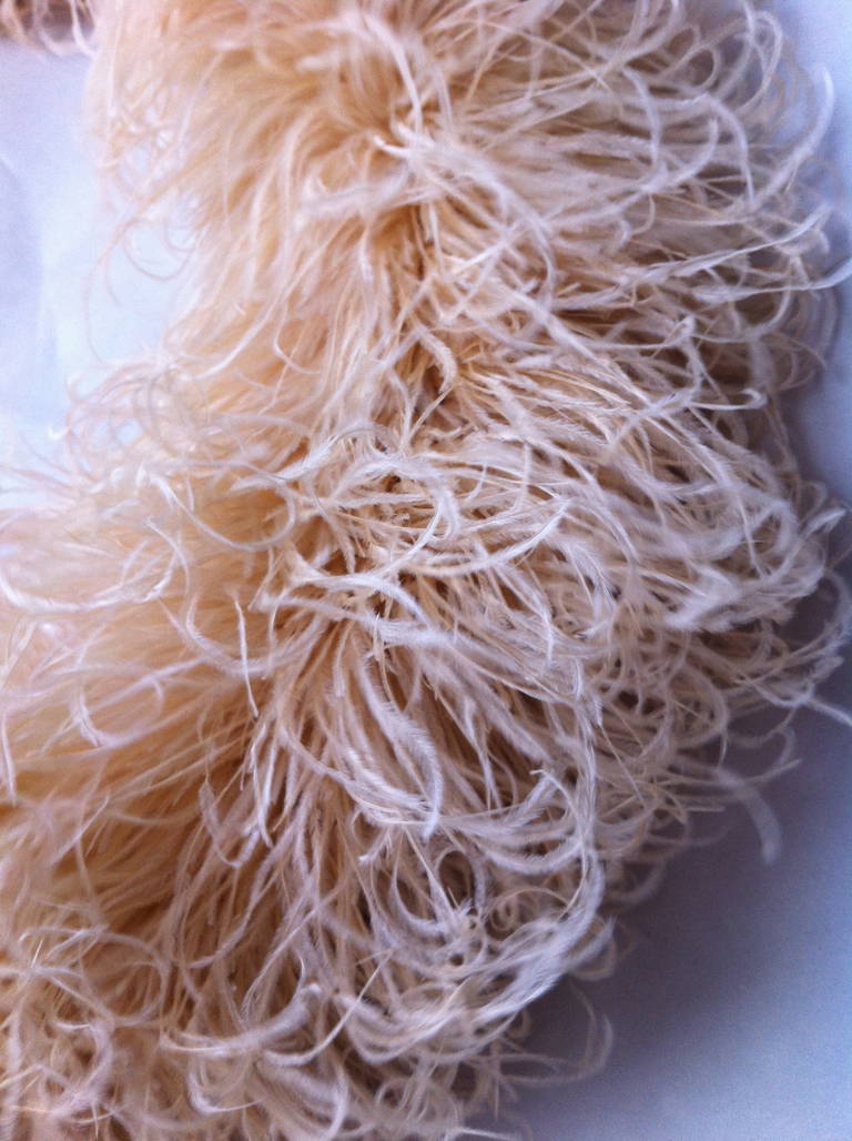 1900s Magnificent French peach ostrich feather and silk boa For Sale 2