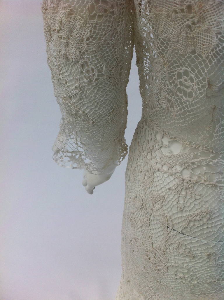 1900s Stunning French hand made irish crochet long dress For Sale 1