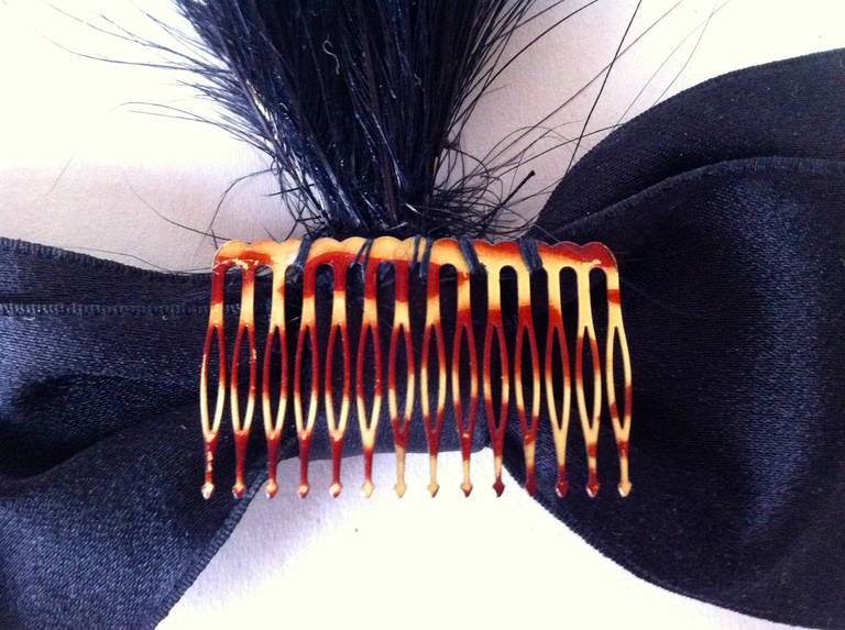 Chanel Haute Couture black egret-feather and silk ribbon headdress For Sale 3