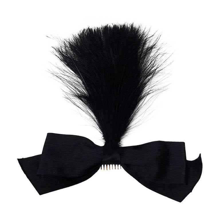 Chanel Haute Couture black egret-feather and silk ribbon headdress For Sale
