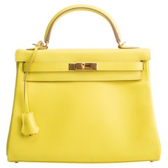 2019 HERMES Kelly II 32 Retourne Evercolor Lime (mit goldenen Beschlägen)