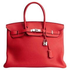 2012 HERMES Birkin 35 Togo Rouge De Coeur w/ Palladium Hardware