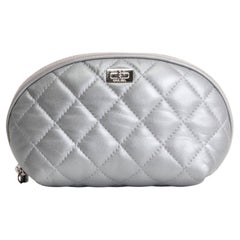 CHANEL Silver Quilted Leather Reissue Cosmetic Pouch