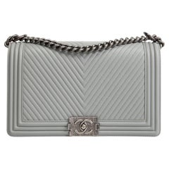CHANEL Large Chevron Boy Bag - Grey