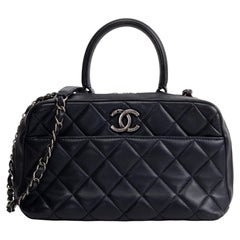 CHANEL Quilted Lambskin Trendy CC Bowling Bag - Deep Navy Blue