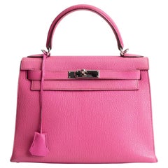 HERMES Kelly 28 Chevre Mysore Sellier - Pink