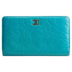 CHANEL Camellia Embossed Continental Bifold Wallet - Teal