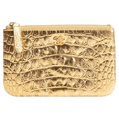 CHANEL Metallic Crocodile Embossed Small Cosmetic Pouch