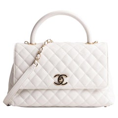 CHANEL Coco Top Handle Flap Quilted Caviar - White