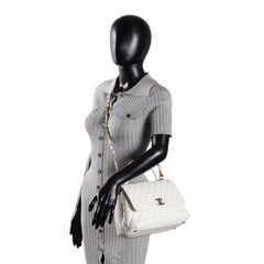 CHANEL Coco Top Handle Flap Quilted Caviar - White