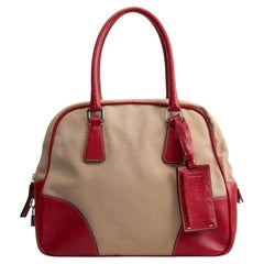 PRADA Cinghiale - Trimmed Canapa Bowler Bag - Canvas - Red