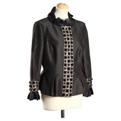 Escada Vintage Elegant Jacket, Size M, in Black Satin from the 1990s