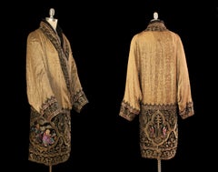 Vintage 1920s Gold Lamé Opera Coat with Embroidered Motifs and Beading