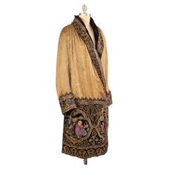 Vintage 1920s Gold Lamé Opera Coat with Embroidered Motifs and Beading