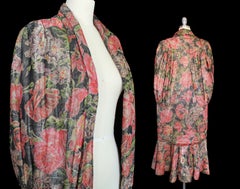 1920s Antique Lamé Opera Cloak Evening Cape / Metallic Lamé Floral Print