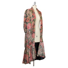 1920s Antique Lamé Opera Cloak Evening Cape / Metallic Lamé Floral Print