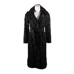 Donald Brooks Black Russian Broadtail Coat with Belt 6