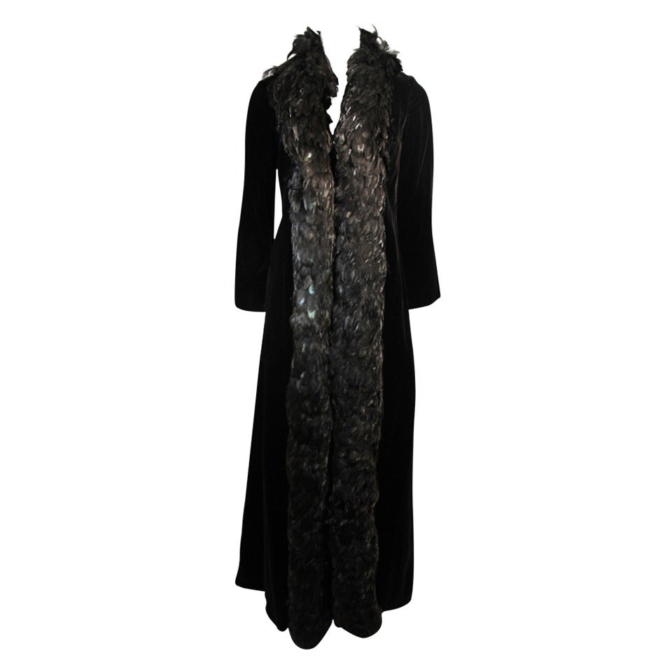 Velvet Feather Trim Coat Size 8 Victoria Royal For Sale