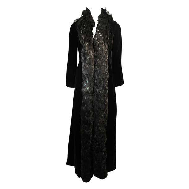 Velvet Feather Trim Coat Size 8 Victoria Royal For Sale at 1stDibs ...