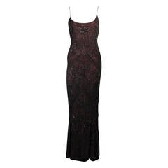 Vintage Les Habitudes Deco Inspired Burgundy Beaded Gown Size M